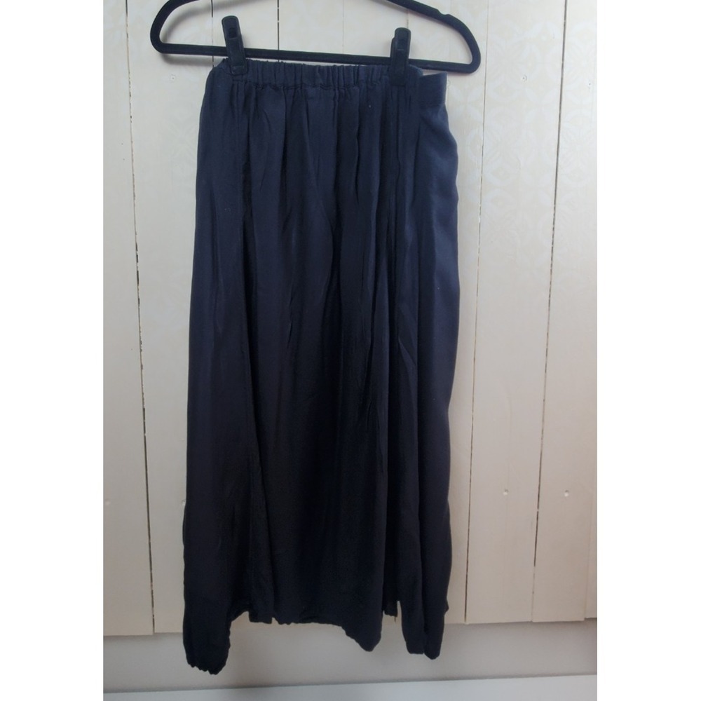 Womens Black Flowy Knee Length Skirt Side Slit Elastic Waist XL Cotton Blend - Picture 8 of 8